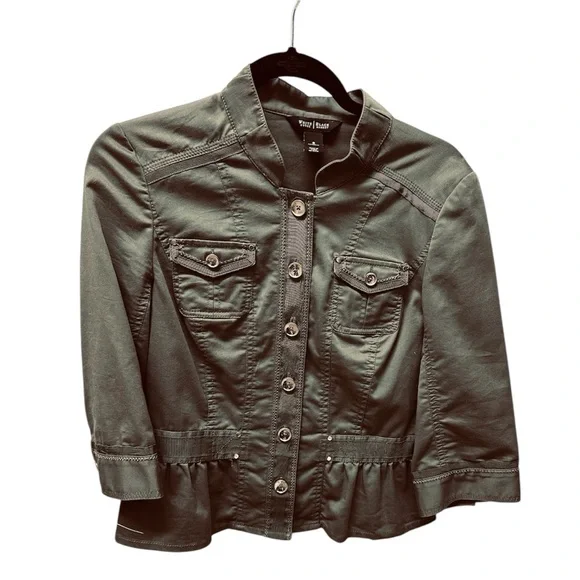 White House Black Market Army Green Utility Cropped Jacket Sz 8 - Picture 4 of 16